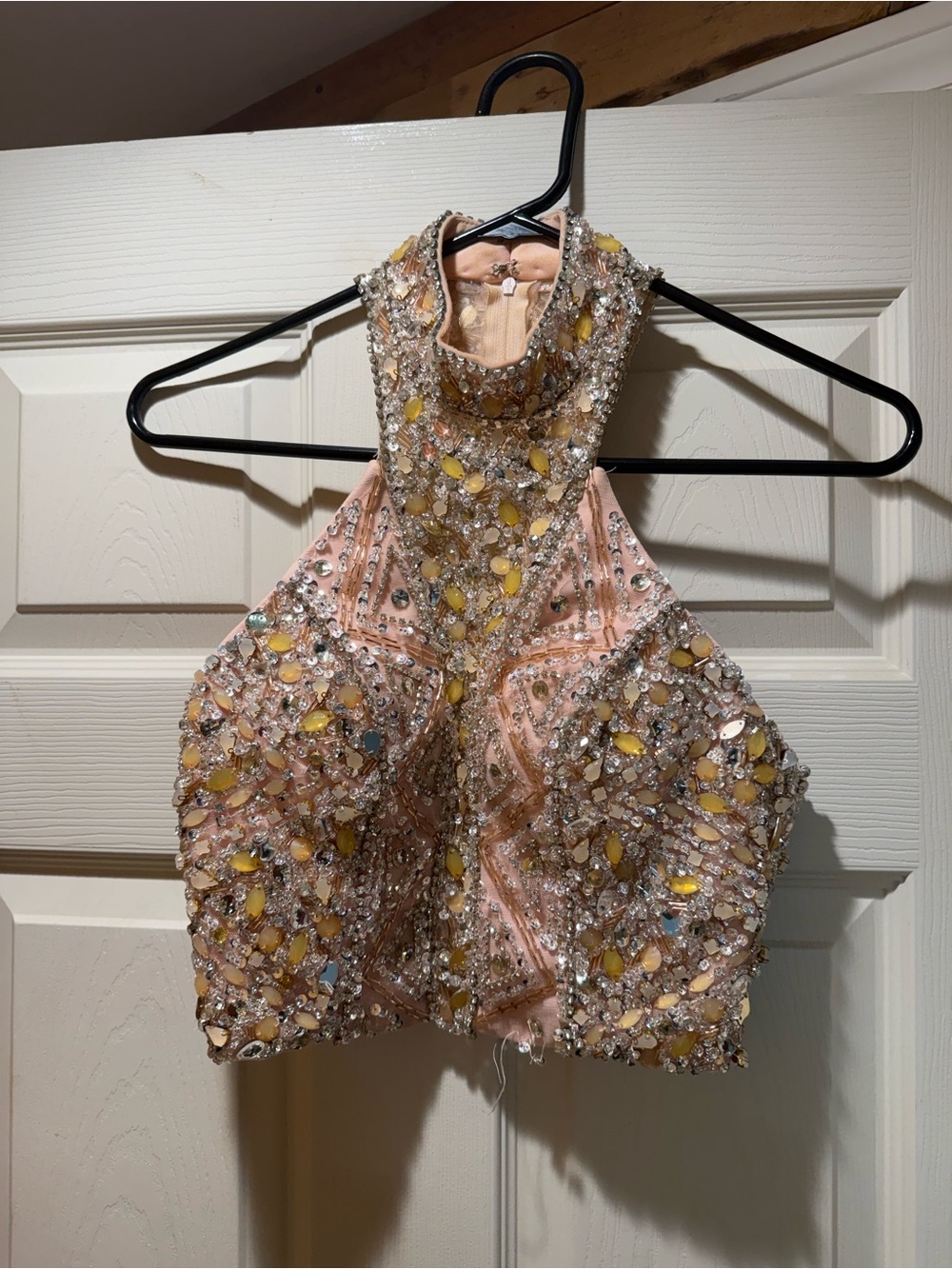Dave & Johnny Pink Beaded Halter Two Piece Dress